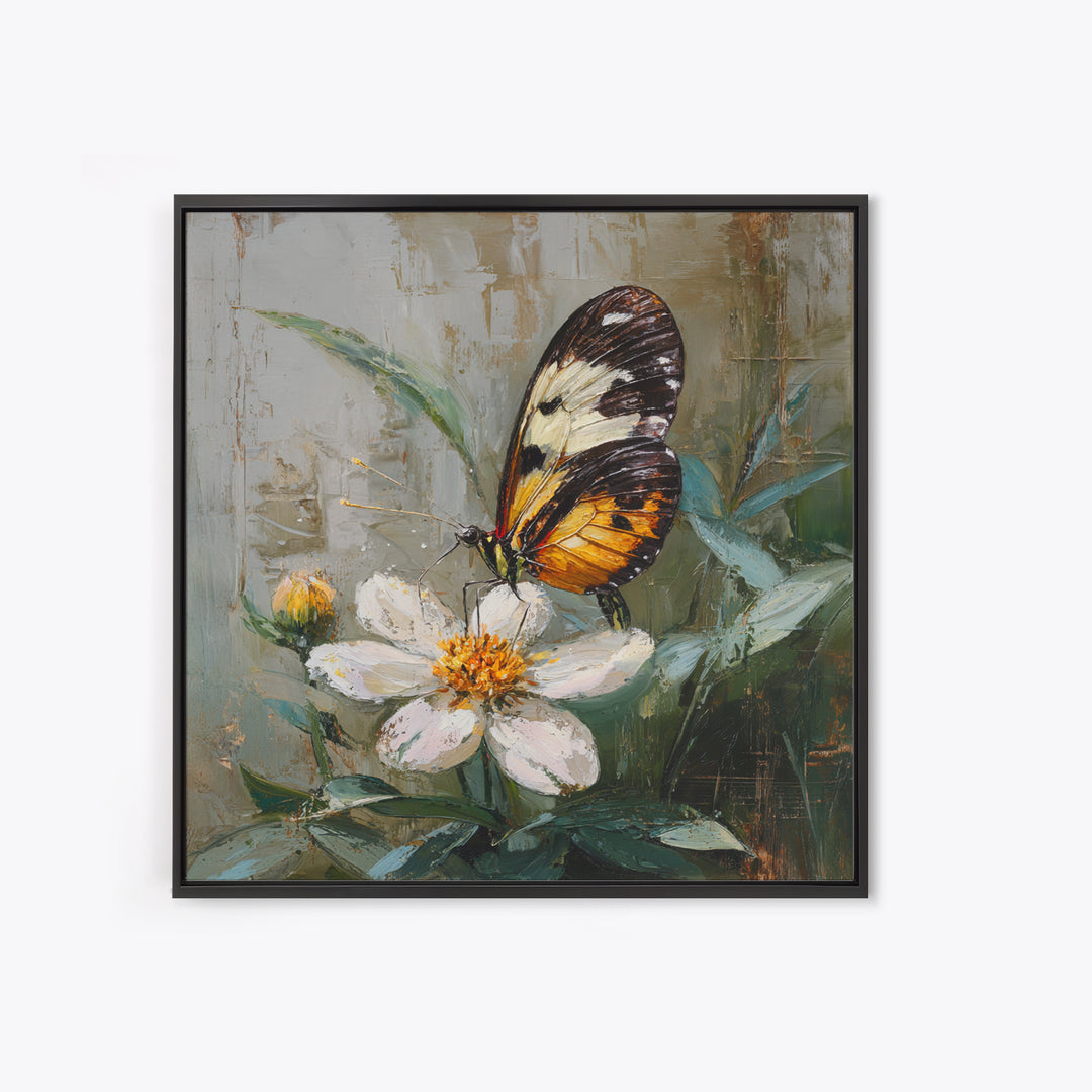 Tropical Butterfly and Flower Study Framed Canvas Print, Tropical Art, Whimsical Art, Living Room Decor, Watercolor Art, Tropic, TRO-1x1-71