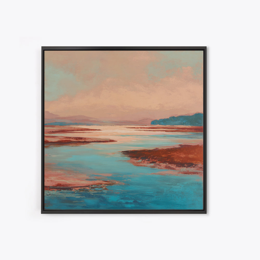 Tropical Lagoon with Turquoise Water Framed Canvas Print, Tropical Art, Boho Decor, Living Room Decor, Oil Painting, Tropic, TRO-1x1-79