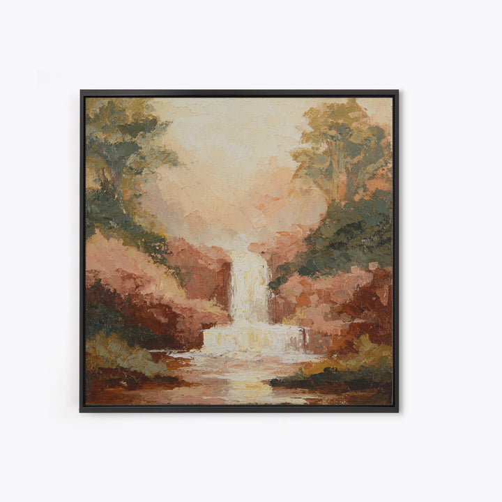 Jungle Waterfall with Misty Light Canvas Print, Tropical Art, Minimalist Decor, Living Room Decor, Fine Art, Tropic, TRO-1x1-85