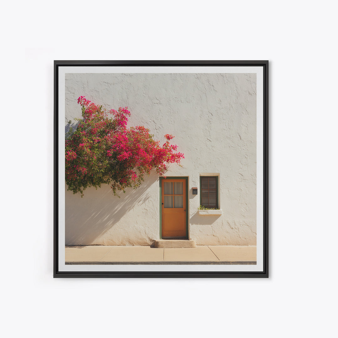 Pink Bougainvillea over White Wall Framed Canvas Print, Tropical Art, Minimalist Decor, Living Room Decor, Fine Art, Tropic, TRO-1x1-88