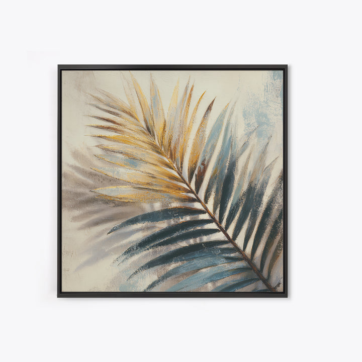 Rain Soaked Palm Leaf Closeup Framed Canvas Print, Tropical Art, Wall Art, Living Room Decor, Watercolor Art, Tropic, TRO-1x1-93