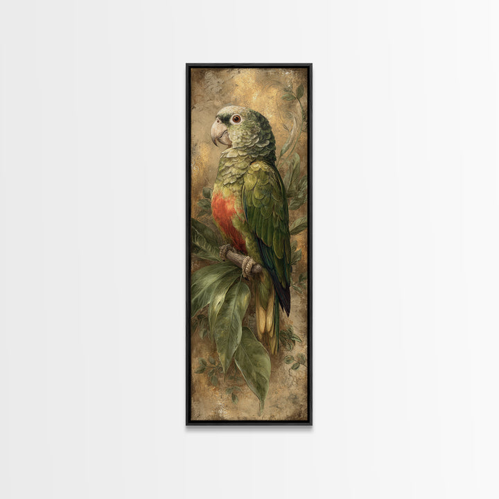 Parrot Portrait with Emerald Feathers Framed Canvas Print, Tropical Art, Wall Decor, Living Room Decor, Fine Art, Tropic, TRO-1x3-20
