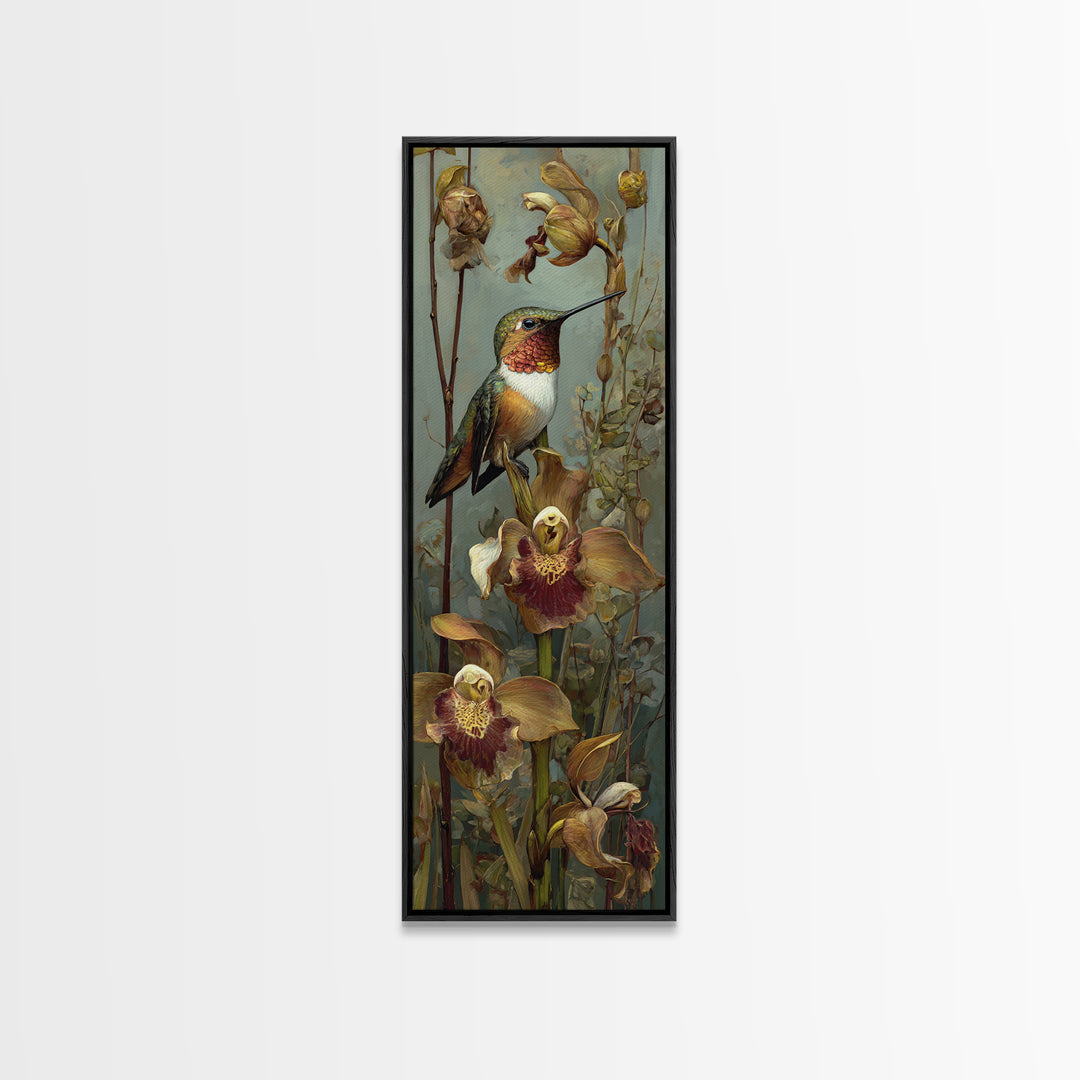 Orchid and Hummingbird Composition Canvas Print, Tropical Art, Gallery Wall Art, Living Room Decor, Fine Art, Tropic, TRO-1x3-22