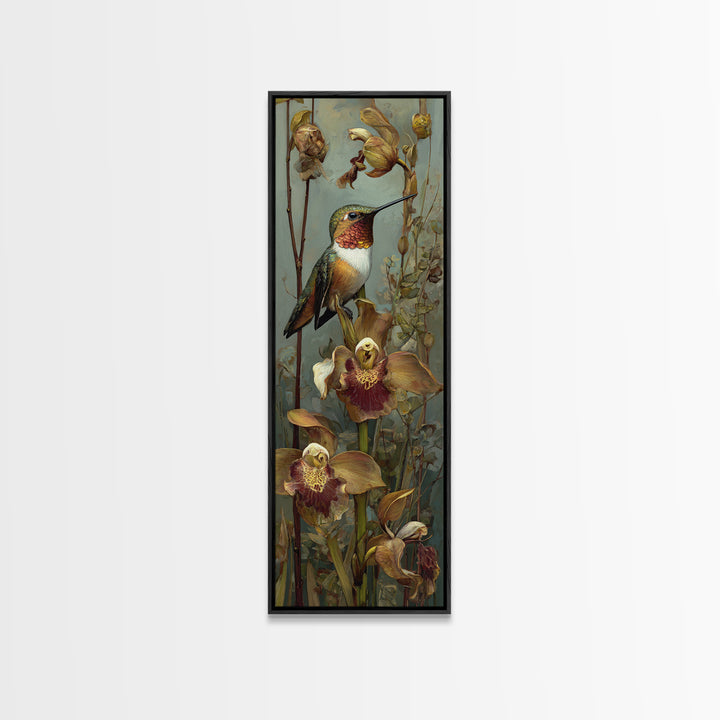 Orchid and Hummingbird Composition Canvas Print, Tropical Art, Gallery Wall Art, Living Room Decor, Fine Art, Tropic, TRO-1x3-22