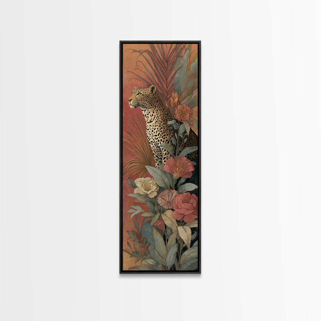 Leopard Hidden Among Palm Leaves Canvas Print, Tropical Art, Whimsical Art, Living Room Decor, Fine Art, Tropic, TRO-1x3-26