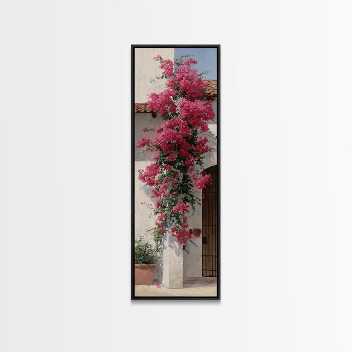 Pink Bougainvillea over White Wall Framed Canvas Print, Tropical Art, Minimalist Decor, Living Room Decor, Fine Art, Tropic, TRO-1x3-4