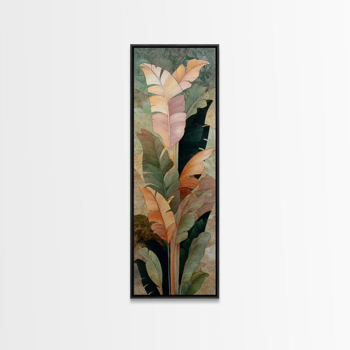 Banana Leaves Layered Framed Canvas Print, Tropical Art, Wall Art, Living Room Decor, Oil Painting, Tropic, Pink Wall Art, TRO-1x3-45