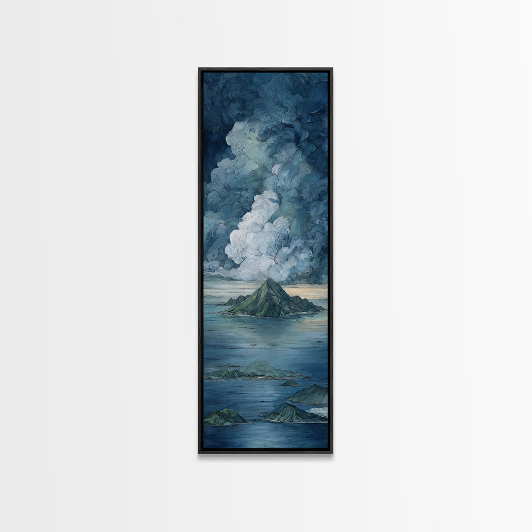 Island Volcano with Lush Foreground Canvas Print, Tropical Art, Fine Art Print, Living Room Decor, Tropic, Digital Prints, TRO-1x3-5