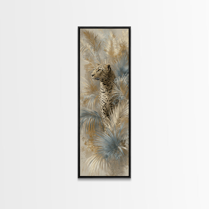 Leopard Hidden Among Palm Leaves Framed Canvas Print, Tropical Art, Fine Art Print, Living Room Decor, Fine Art, Tropic, TRO-1x3-50