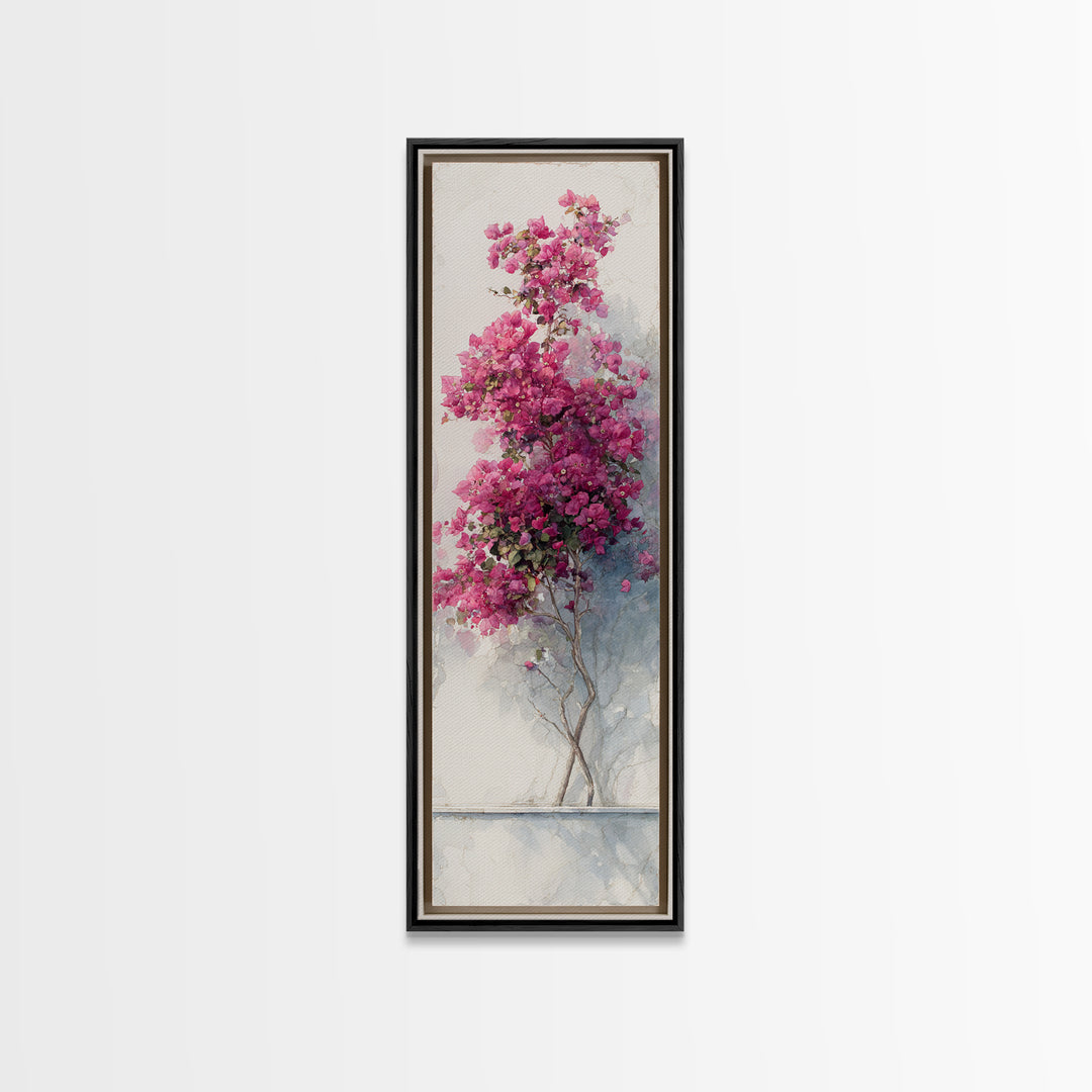 Pink Bougainvillea over White Wall Framed Canvas Print, Tropical Art, Wall Art Prints, Living Room Decor, Fine Art, Tropic, TRO-1x3-52
