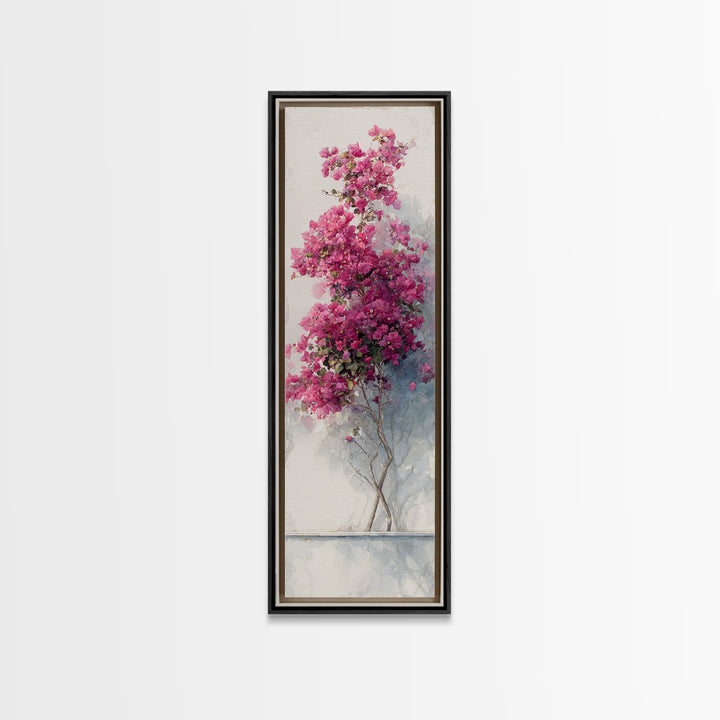 Pink Bougainvillea over White Wall Framed Canvas Print, Tropical Art, Wall Art Prints, Living Room Decor, Fine Art, Tropic, TRO-1x3-52