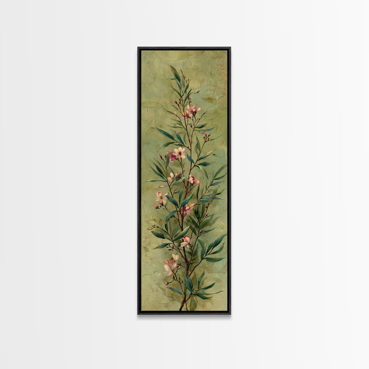Mango Branch with Leaves and Flowers Framed Canvas Print, Tropical Art, Botanical Art, Living Room Decor, Watercolor Art, TRO-1x3-54