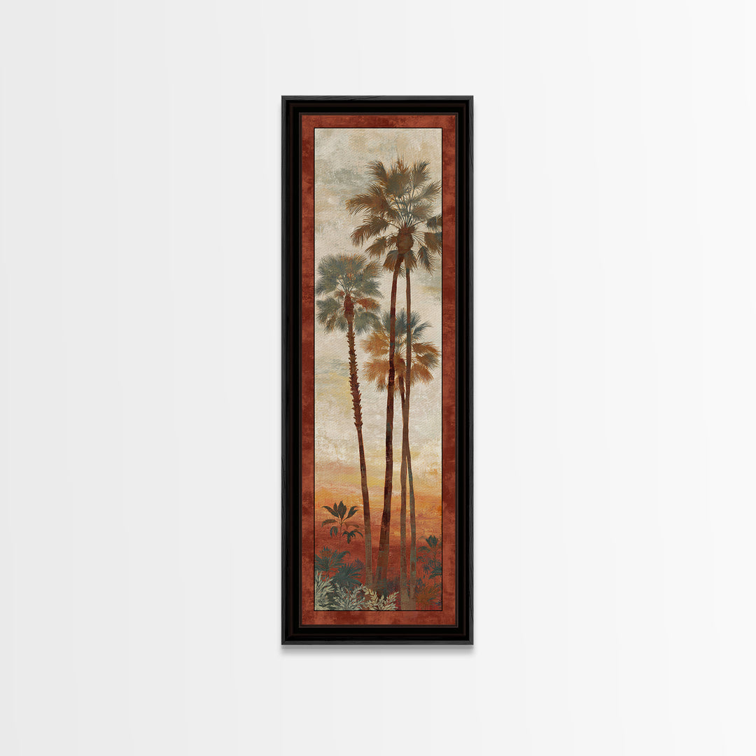 Palm Tree Silhouettes Framed Canvas Print, Tropical Art, Abstract Painting, Living Room Decor, Fine Art, Tropic, Gallery Decor, TRO-1x3-64