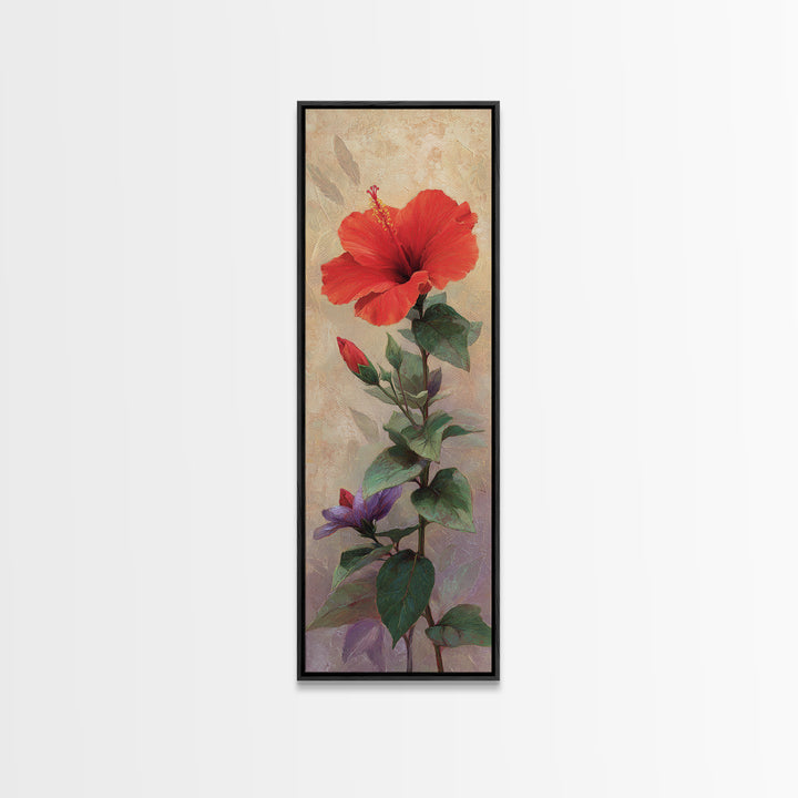 Hibiscus Flower Closeup Canvas Print, Tropical Art, Print, Living Room Decor, Watercolor Art, Tropic, Coastal Wall Art, TRO-1x3-65