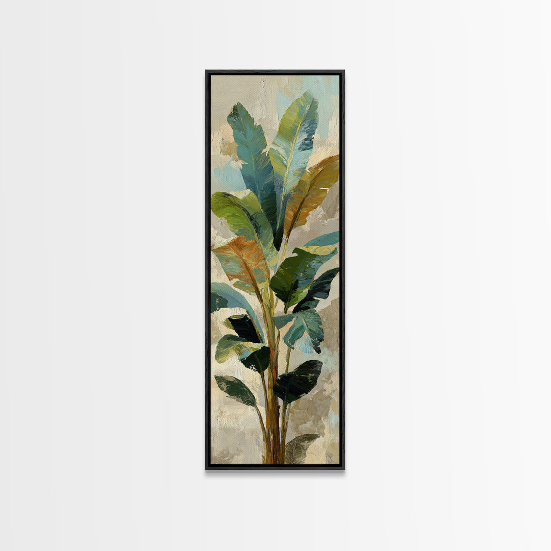 Banana Leaves Layered Framed Canvas Print, Tropical Art, Wall Art, Living Room Decor, Oil Painting, Tropic, Pink Wall Art, TRO-1x3-69