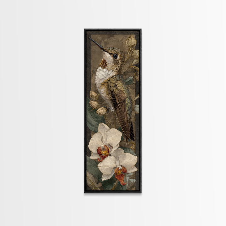 Orchid and Hummingbird Composition Framed Canvas Print, Tropical Art, Modern Decor, Living Room Decor, Fine Art, Tropic, TRO-1x3-70