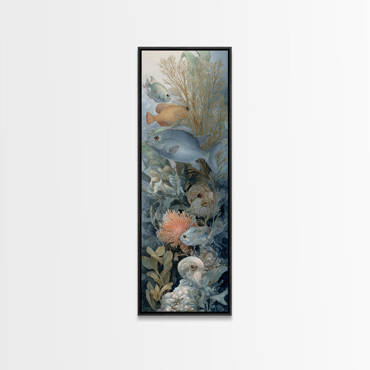Tropical Fish over Coral Reef Framed Canvas Print, Tropical Art, Gallery Decor, Living Room Decor, Fine Art, Tropic, Wall Art, TRO-1x3-71