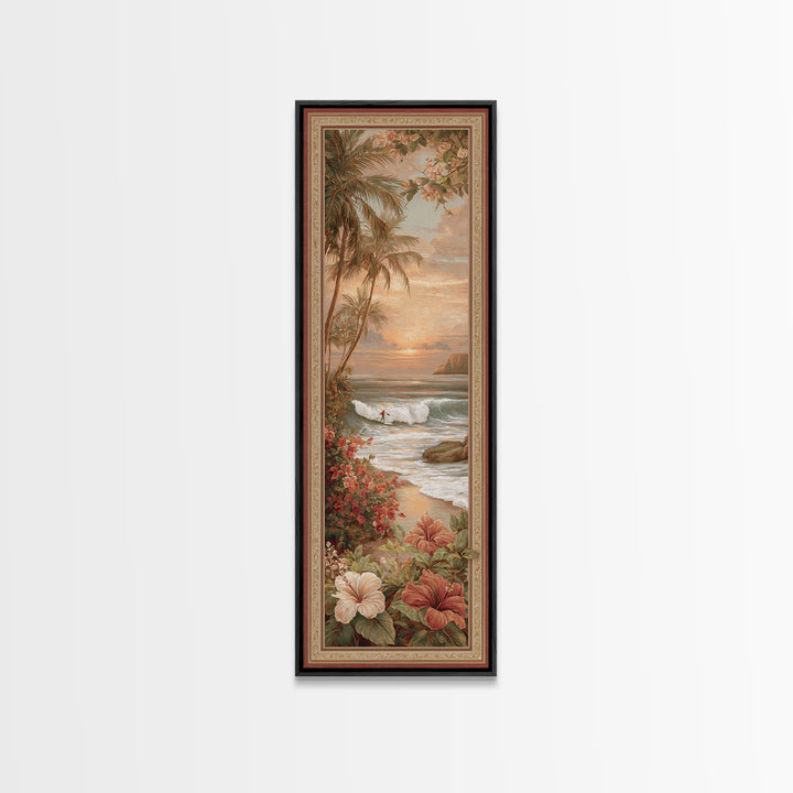 Sunset Surf Scene Canvas Print, Tropical Art, Boho Decor, Living Room Decor, Oil Painting, Tropic, Art Print, Digital Art, TRO-1x3-82