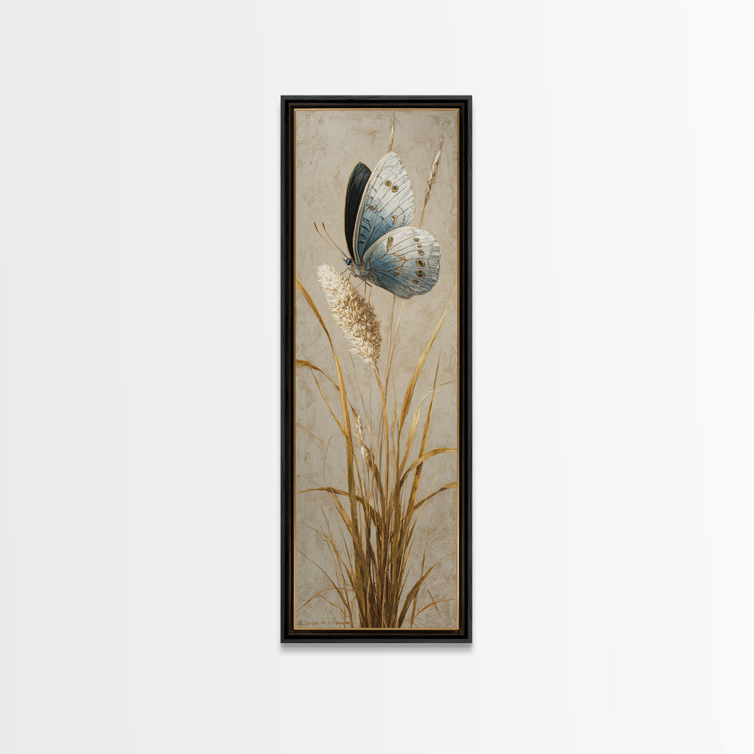 Tropical Butterfly and Flower Study Framed Canvas Print, Tropical Art, Whimsical Art, Living Room Decor, Watercolor Art, Tropic, TRO-1x3-83
