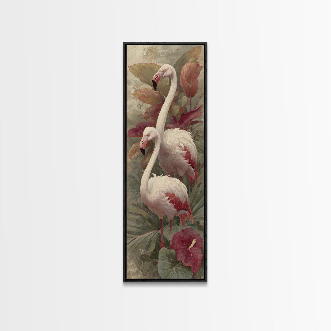 Pink Flamingos Among Tropical Water Plants Canvas Print, Tropical Art, Contemporary Art, Living Room Decor, Fine Art, Tropic, TRO-1x3-86