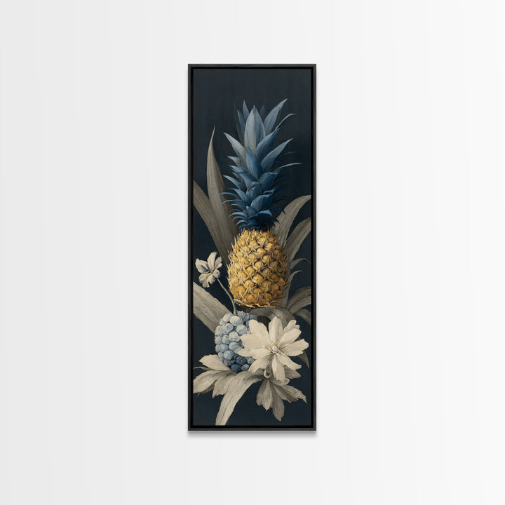 Pineapple and Palm Still Life Canvas Print, Tropical Art, Wall Art, Living Room Decor, Oil Painting, Tropic, Pink Wall Art, TRO-1x3-90