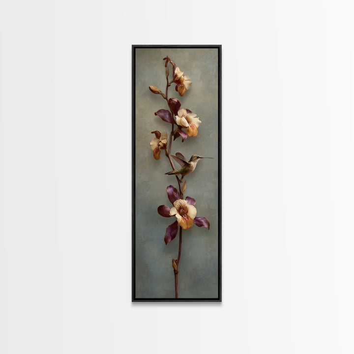 Orchid and Hummingbird Composition Canvas Print, Tropical Art, Room Decor, Living Room Decor, Fine Art, Tropic, Printable, TRO-1x3-94