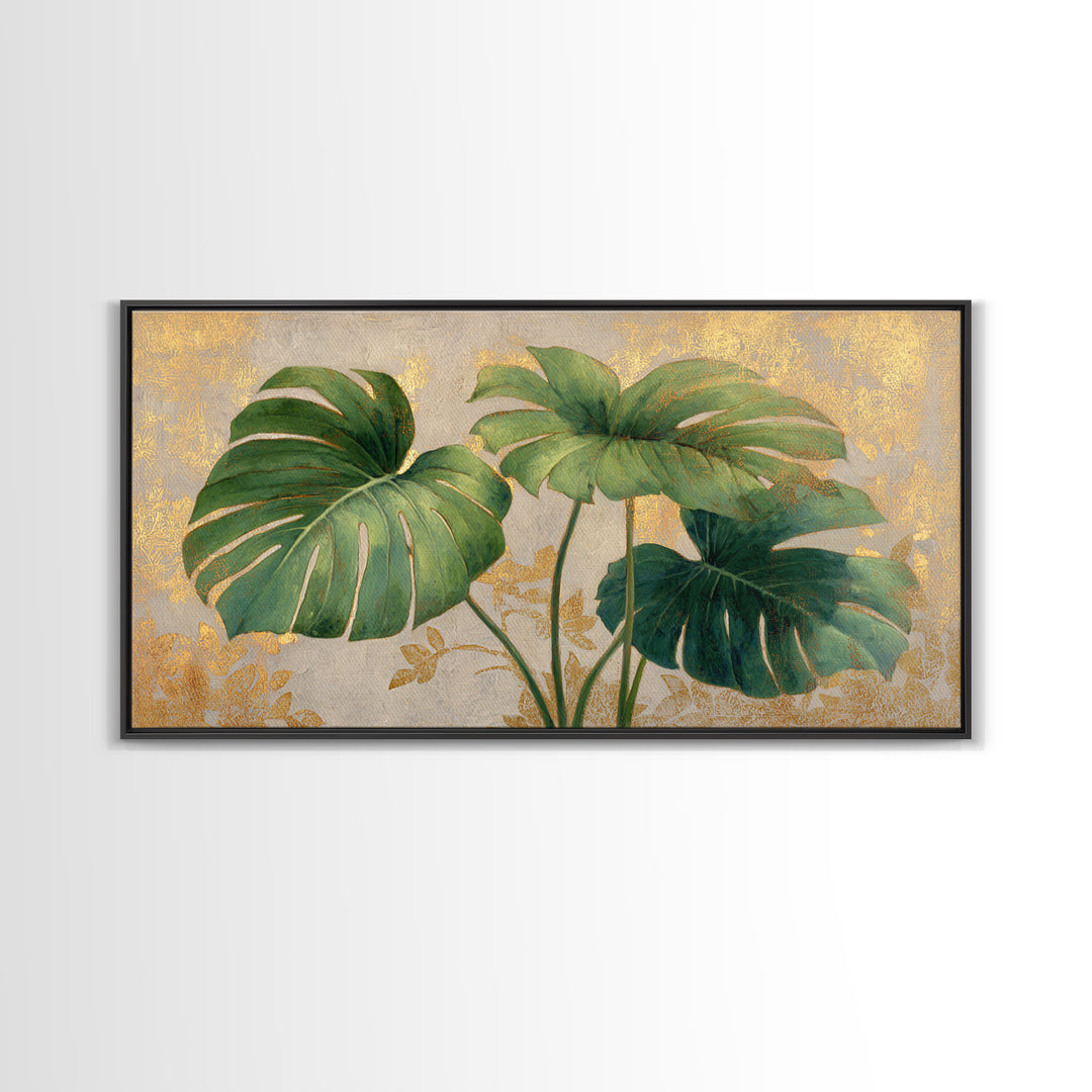 Lush Monstera Leaves Canvas Print, Tropical Art, Digital Art, Living Room Decor, Oil Painting, Tropic, Watercolor Art, TRO-2x1-21