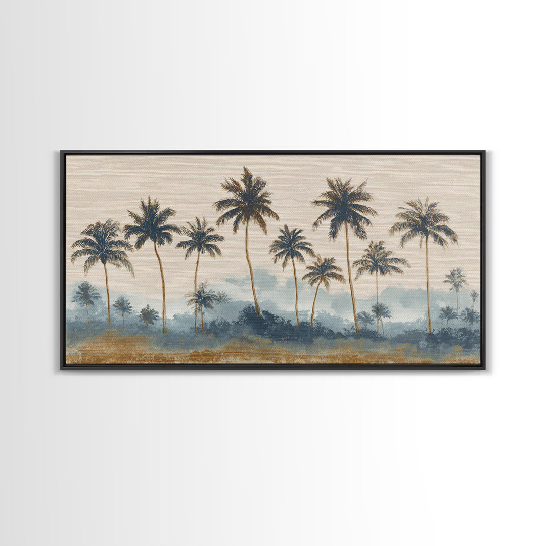 Palm Tree Silhouettes Framed Canvas Print, Tropical Art, Minimalist Decor, Living Room Decor, Fine Art, Tropic, Digital Print, TRO-2x1-24
