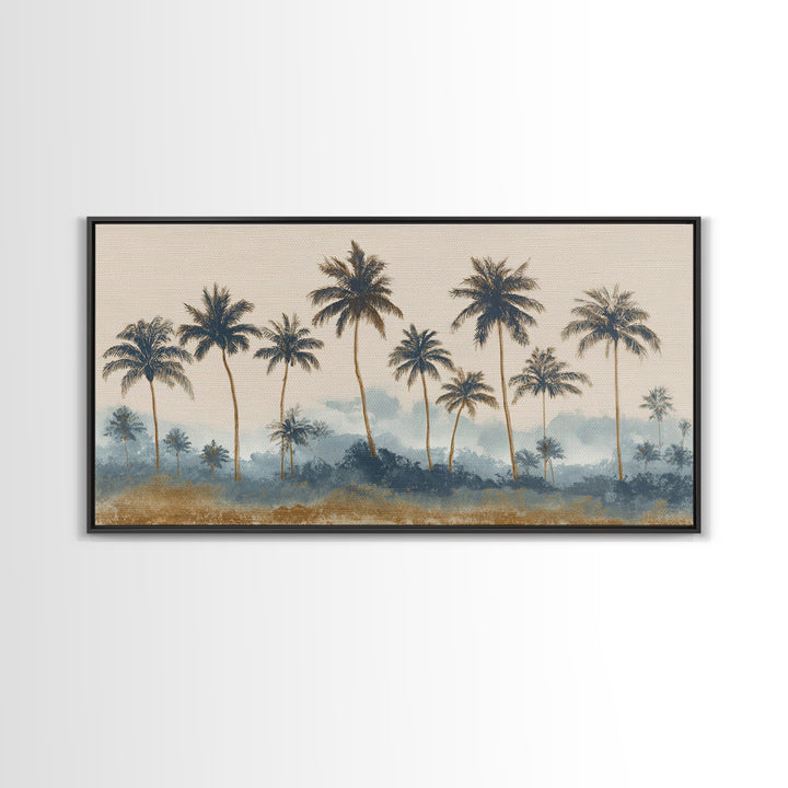 Palm Tree Silhouettes Framed Canvas Print, Tropical Art, Minimalist Decor, Living Room Decor, Fine Art, Tropic, Digital Print, TRO-2x1-24