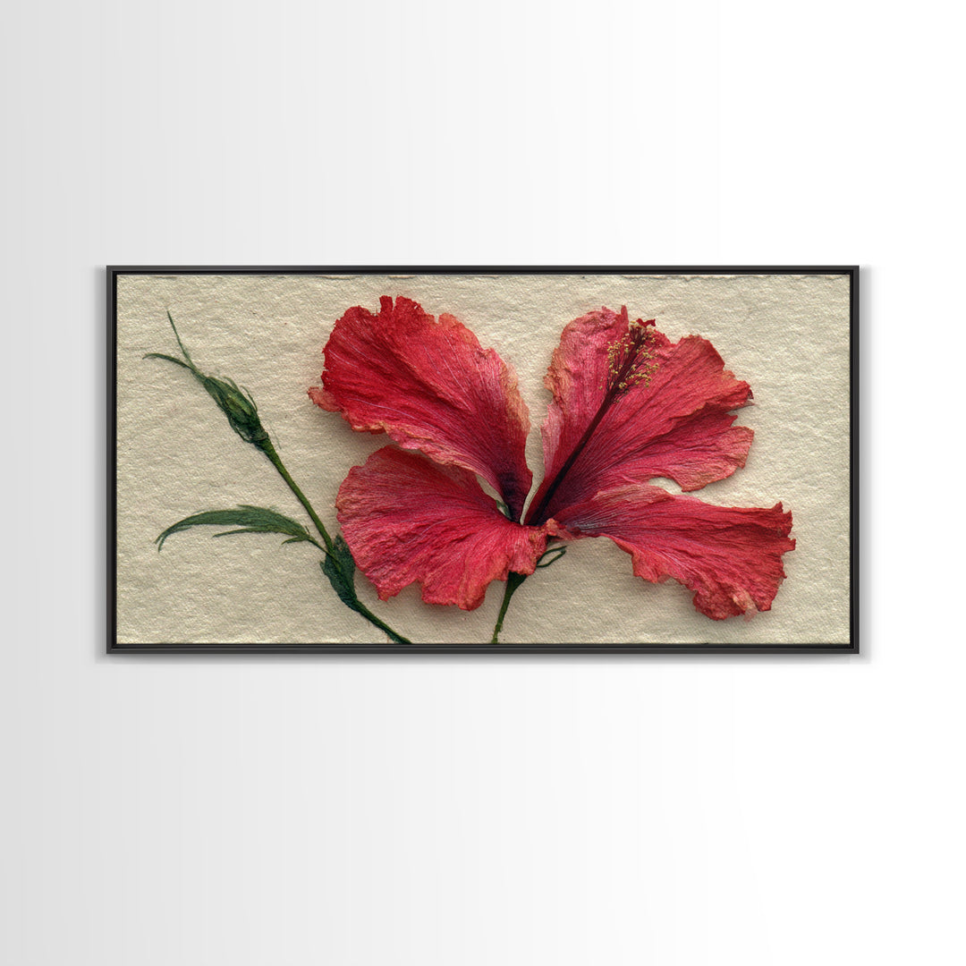 Hibiscus Flower Closeup Framed Canvas Print, Tropical Art, Printable, Living Room Decor, Oil Painting, Tropic, Coastal Decor, TRO-2x1-25