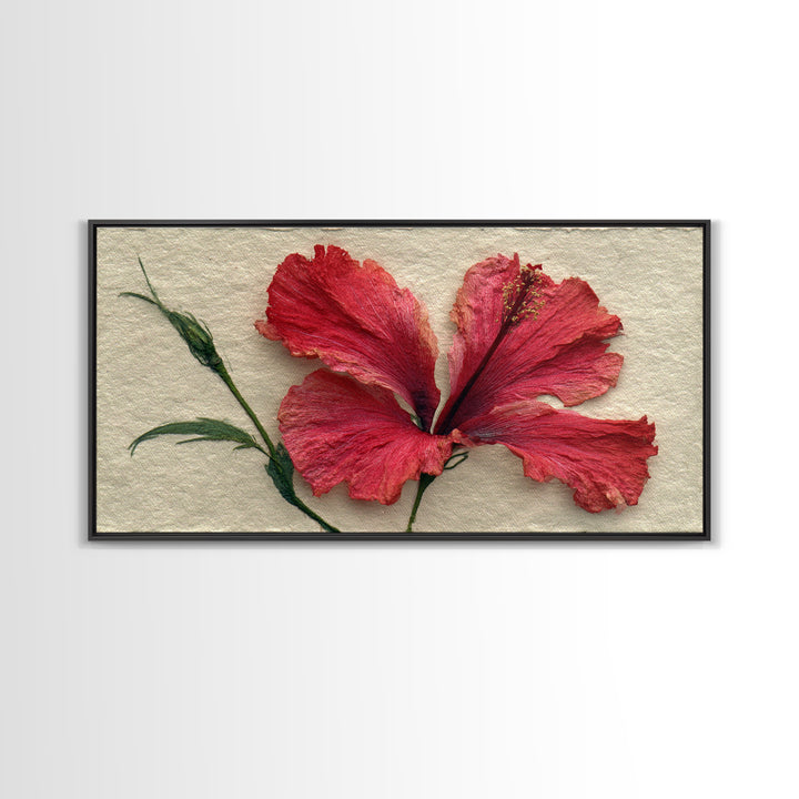 Hibiscus Flower Closeup Framed Canvas Print, Tropical Art, Printable, Living Room Decor, Oil Painting, Tropic, Coastal Decor, TRO-2x1-25