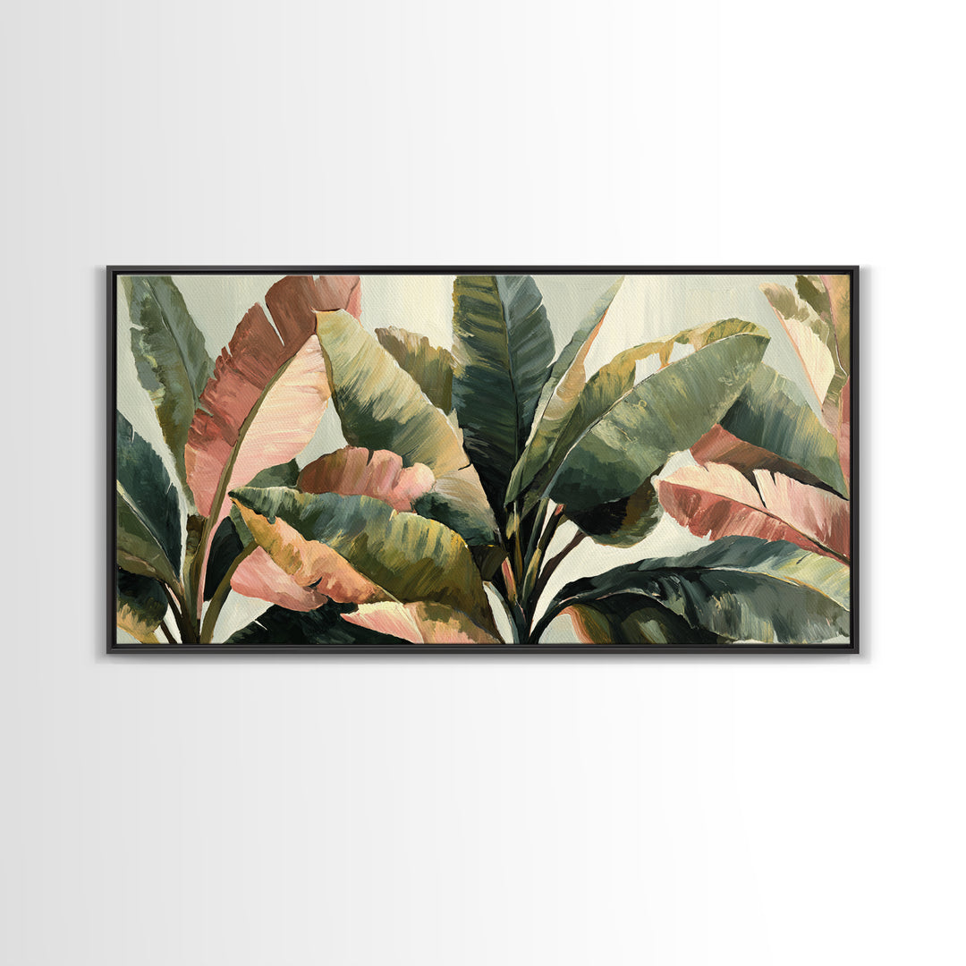 Banana Leaves Layered Framed Canvas Print, Tropical Art, Printable Wall Art, Living Room Decor, Watercolor Art, Tropic, TRO-2x1-29