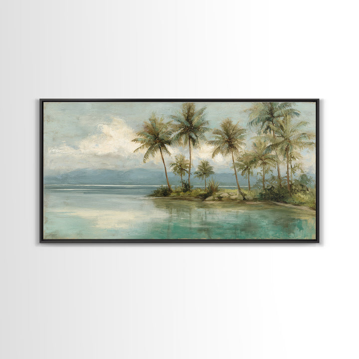 Tropical Lagoon with Turquoise Water Framed Canvas Print, Tropical Art, Pink Wall Art, Living Room Decor, Fine Art, Tropic, TRO-2x1-3
