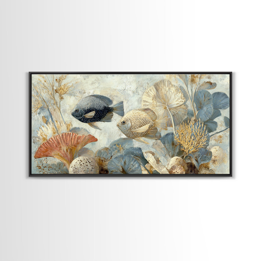 Tropical Fish over Coral Reef Canvas Print, Tropical Art, Digital Print, Living Room Decor, Tropic, Downloadable Prints, TRO-2x1-31