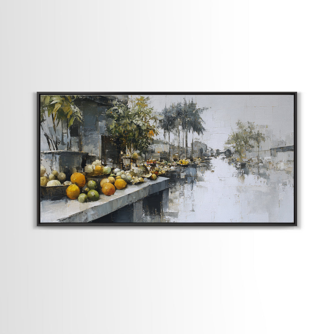 Tropical Fruit Market Arrangement Framed Canvas Print, Tropical Art, Wall Art, Living Room Decor, Oil Painting, Tropic, TRO-2x1-35