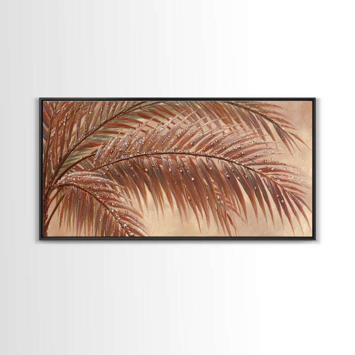 Rain Soaked Palm Leaf Closeup Canvas Print, Tropical Art, Art Print, Living Room Decor, Fine Art, Tropic, Abstract Painting, TRO-2x1-41