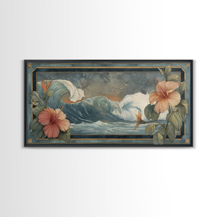 Sunset Surf Scene Framed Canvas Print, Tropical Art, Room Decor, Living Room Decor, Fine Art, Tropic, Printable, TRO-2x1-42