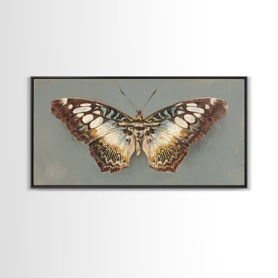 Tropical Butterfly and Flower Study Framed Canvas Print, Tropical Art, Printable, Living Room Decor, Oil Painting, Tropic, TRO-2x1-43