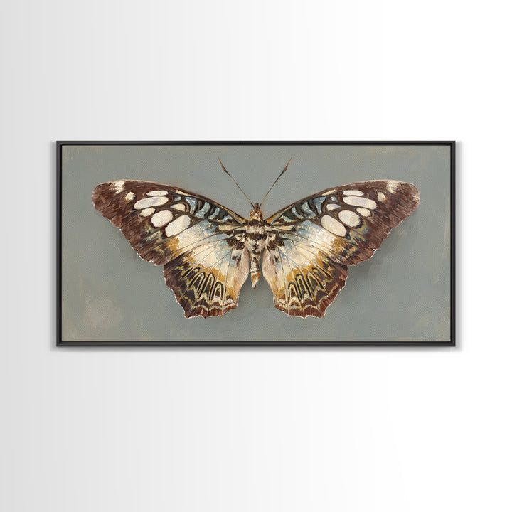 Tropical Butterfly and Flower Study Framed Canvas Print, Tropical Art, Printable, Living Room Decor, Oil Painting, Tropic, TRO-2x1-43