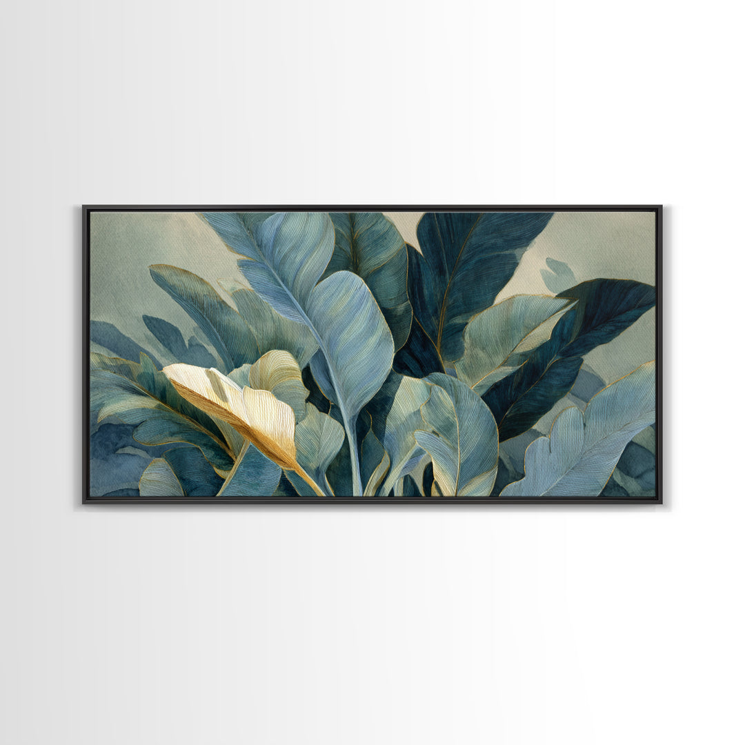 Banana Leaves Layered Framed Canvas Print, Tropical Art, Printable Wall Art, Living Room Decor, Watercolor Art, Tropic, TRO-2x1-5