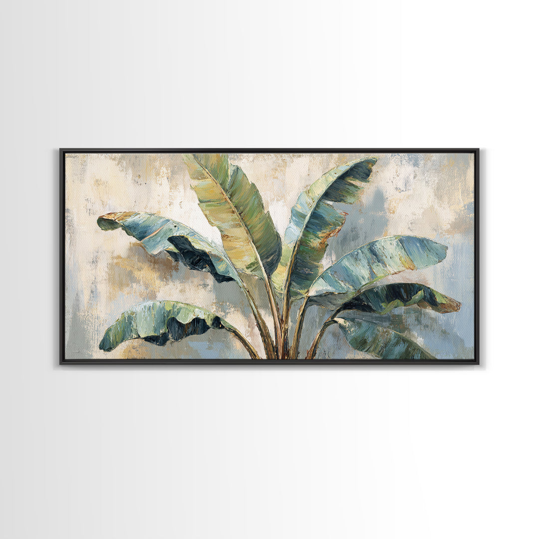 Banana Leaves Layered Canvas Print, Tropical Art, Watercolor Painting, Living Room Decor, Oil Painting, Tropic, TRO-2x1-53