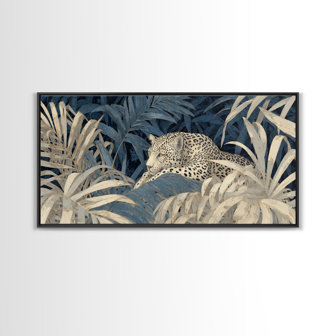 Leopard Hidden Among Palm Leaves Canvas Print, Tropical Art, Print, Living Room Decor, Fine Art, Tropic, Coastal Wall Art, TRO-2x1-58