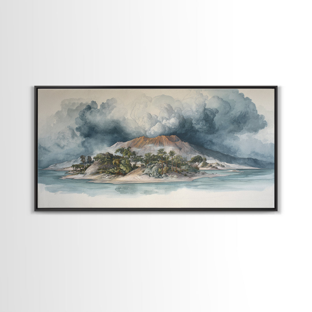 Island Volcano with Lush Foreground Canvas Print, Tropical Art, Digital Print, Living Room Decor, Tropic, Downloadable Prints, TRO-2x1-61
