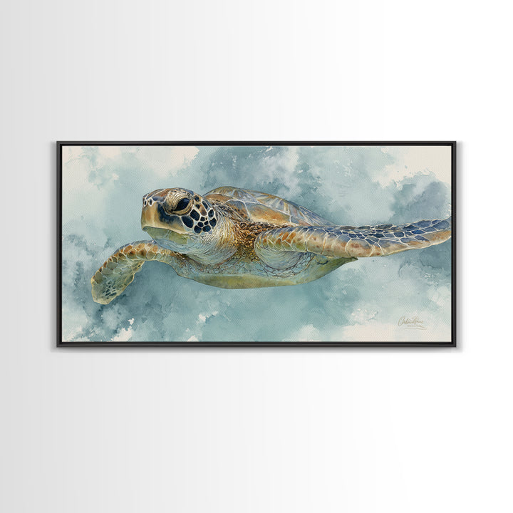 Sea Turtle Near Tropical Reef Canvas Print, Tropical Art, Abstract Painting, Living Room Decor, Fine Art, Tropic, Gallery Decor, TRO-2x1-63