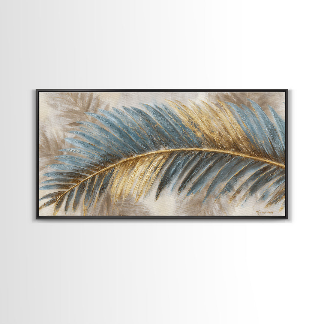 Rain Soaked Palm Leaf Closeup Framed Canvas Print, Tropical Art, Printable Art, Living Room Decor, Tropic, Trendy Wall Art, TRO-2x1-65