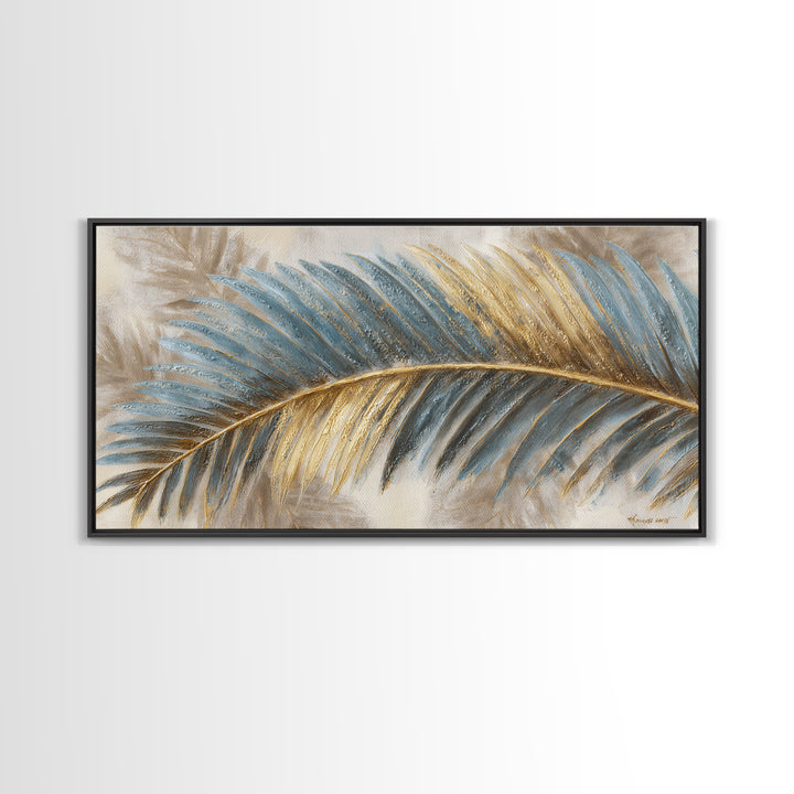 Rain Soaked Palm Leaf Closeup Framed Canvas Print, Tropical Art, Printable Art, Living Room Decor, Tropic, Trendy Wall Art, TRO-2x1-65