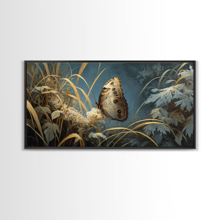 Tropical Butterfly and Flower Study Framed Canvas Print, Tropical Art, Gallery Decor, Living Room Decor, Fine Art, Tropic, TRO-2x1-67