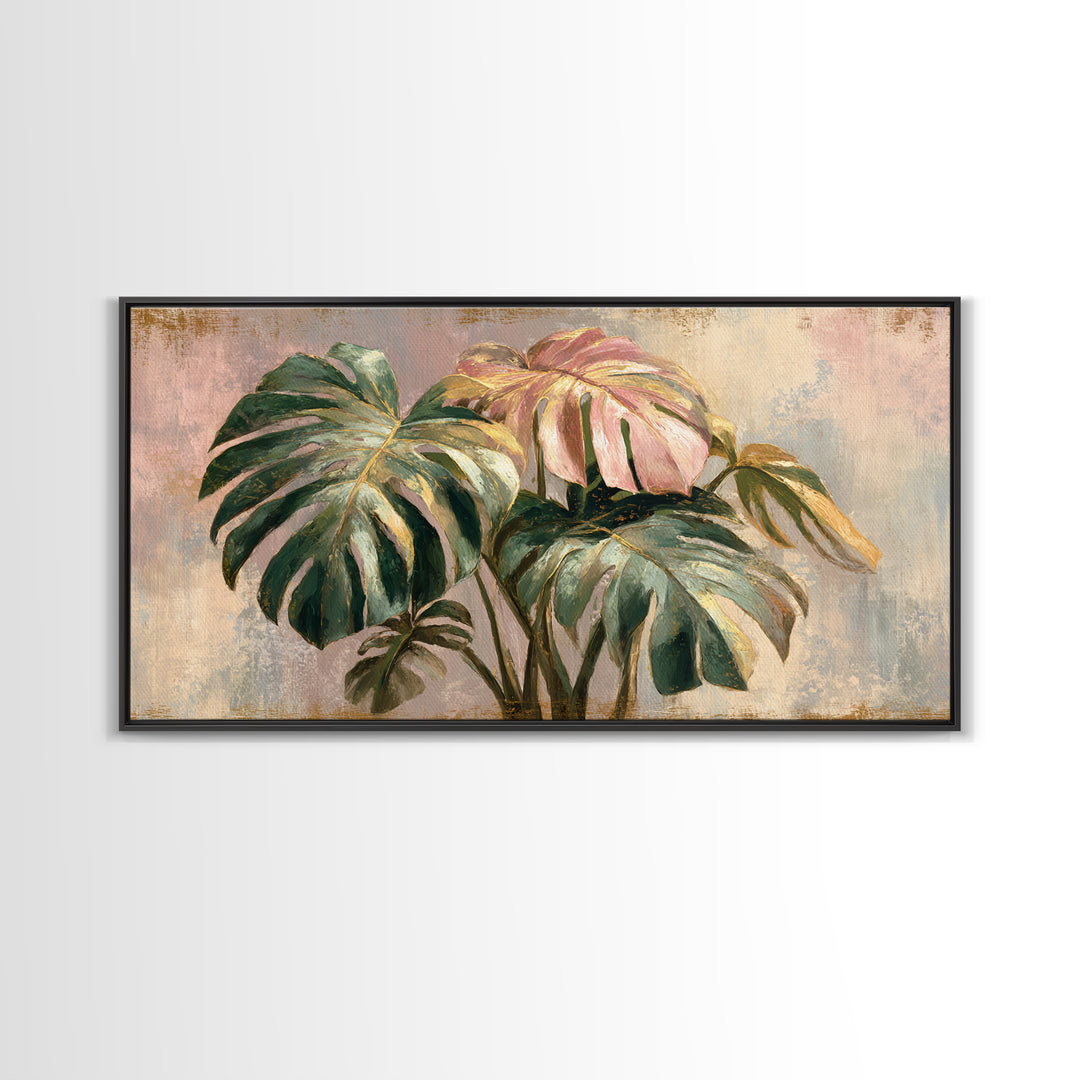 Lush Monstera Leaves Canvas Print, Tropical Art, Abstract Painting, Living Room Decor, Fine Art, Tropic, Gallery Decor, TRO-2x1-69