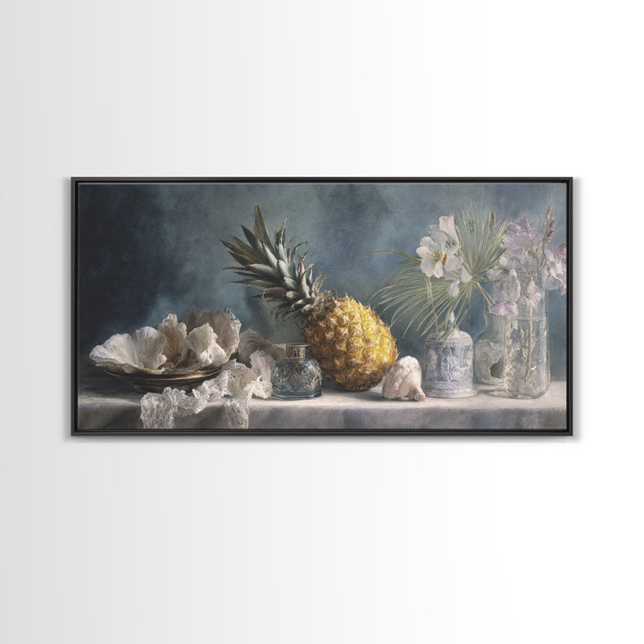 Pineapple and Palm Still Life Canvas Print, Tropical Art, Printable Wall Art, Living Room Decor, Watercolor Art, Tropic, TRO-2x1-74