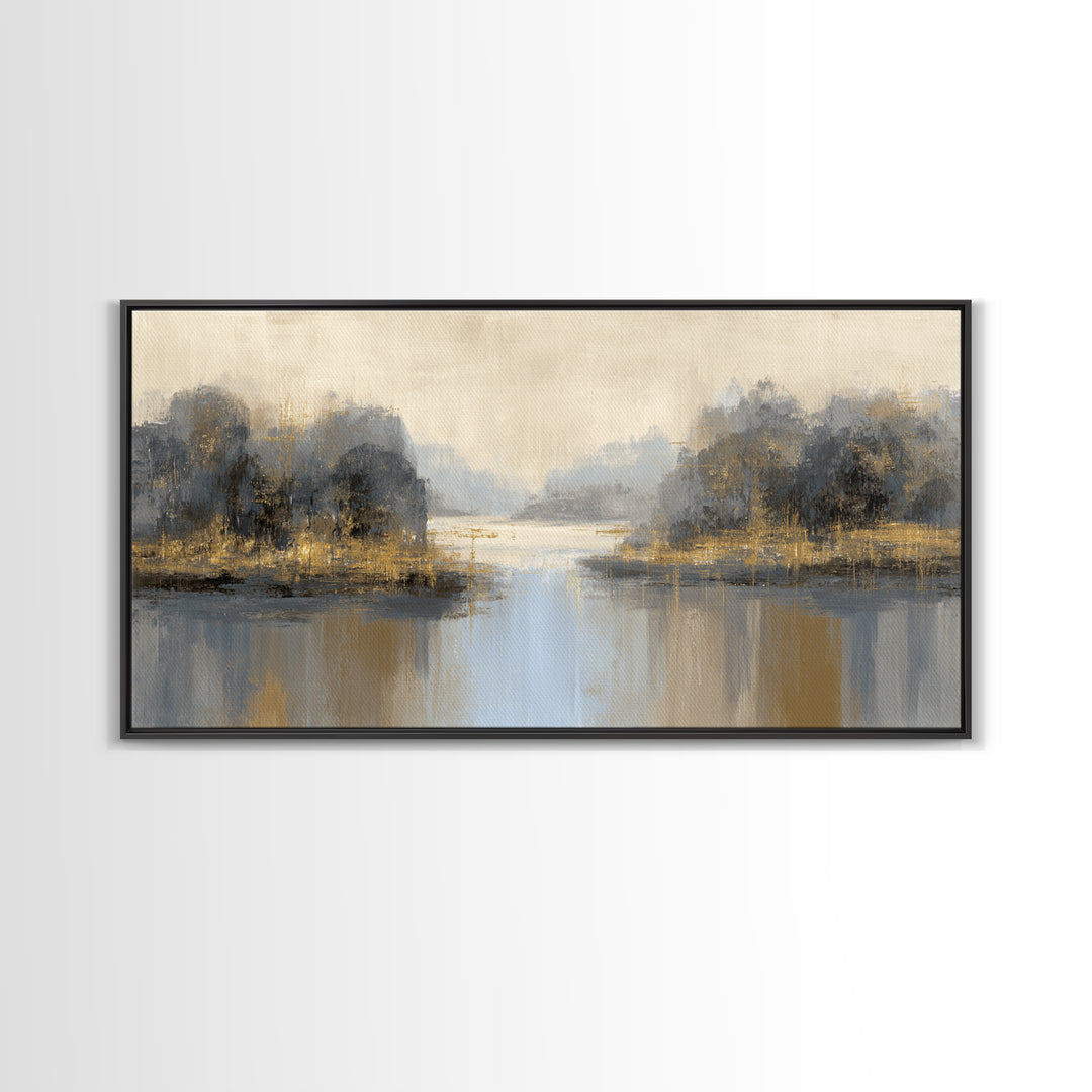 Jungle Waterfall with Misty Light Framed Canvas Print, Tropical Art, Bird Art, Living Room Decor, Watercolor Art, Tropic, TRO-2x1-81